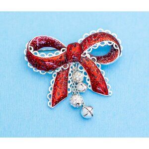 Vintage Red Ribbon Chimes Brooch - N29